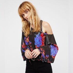 Intimately Free People Over Under Bodysuit Size XS Black Floral Sheer